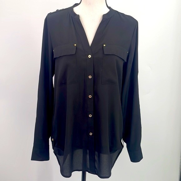 UEC Calvin Klein black long sleeve blouse with gold buttons size small - Picture 1 of 7
